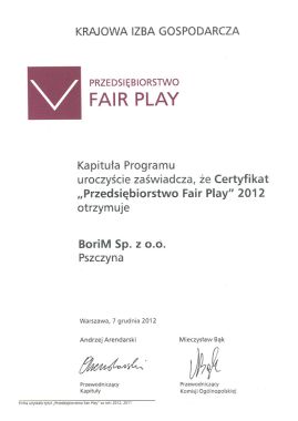 BoriM przedsiębiorstwem Fair Play 2012