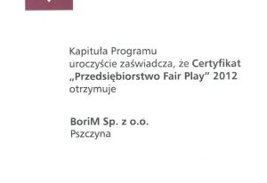 BoriM przedsiębiorstwem Fair Play 2012